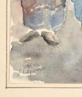 Ujváry Lajos (1925-2006): Emberek, 1956. Akvarell, papír, jelzett. Papírra kasírozva. 24x19,5 cm