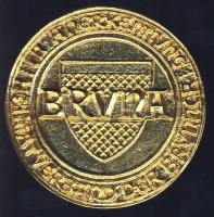 Németország DN "Bruna városi pecsétje" nagyalakú, aranyozott fém piefort emlékérem eredeti...