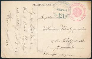 1915 Tábori posta levelezőlap HADTÁP-POSTAHIVATAL / 121 + piros K.u.K. Reserve Telegraphen Bauabteilung No 63.