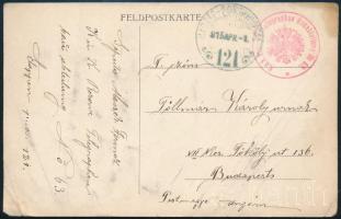 1915 Tábori posta levelezőlap HADTÁP-POSTAHIVATAL / 121 piros K.u.K. Reserve Telegraphen Bauabteilung No 63