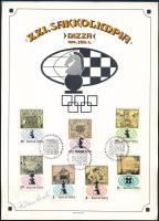 1974 Sakk (II.) sor emléklapon a tervező, Kékesi László aláírásával