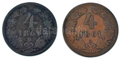 1861B 4kr Cu + Ausztria 1861A 4kr Cu T:F ph, patina