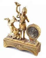 Vadászó Artemis figurájával díszített fém kandallóóra, jelzett, kopással, sérüléssel, 31x40 cm