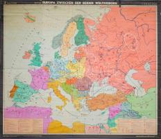 cca 1960-1980 Europa zwischen den beiden Weltkriegen / Európa a két világháború között, óriás méretű térkép, 1 : 3.000.000, német nyelven, feltekerve, kisebb sérülésekkel, koszos, büdös, kb. 200x180 cm. KIZÁRÓLAG SZEMÉLYES ÁTVÉTEL, NEM POSTÁZZUK! / ONLY PERSONAL COLLECTION AT OUR OFFICE!