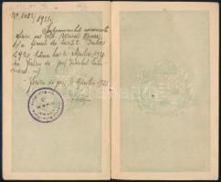 1920 Bp., Magyar Királyság által kiállított fényképes útlevél, átjavított "Népköztársaság"...