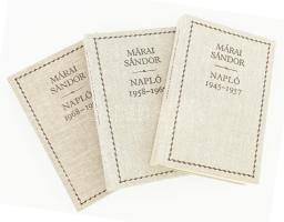 Márai Sándor: Napló. 3 kötet: 1945-1957.; 1958-1967.; 1968-1975. Bp., (1990-1994), Akadémiai Kiadó - Helikon. Kiadói egészvászon-kötés, jó állapotban.