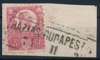 1871 Réznyomat 5kr kivágáson BÁZIÁS-BUDAPEST vasúti bélyegzéssel