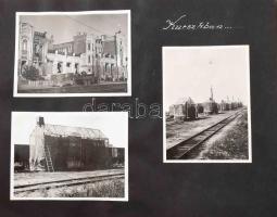 cca 1940-1945 Katonai fotóalbum, feliratozva: határállomás, partizán vidéken át, Kurszk, bombarobban...