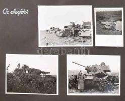 cca 1940-1945 Katonai fotóalbum, feliratozva: határállomás, partizán vidéken át, Kurszk, bombarobban...