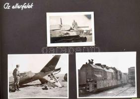 cca 1940-1945 Katonai fotóalbum, feliratozva: határállomás, partizán vidéken át, Kurszk, bombarobban...