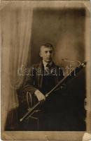 Fiú fagottal / boy with bassoon, photo (szakadt / tear)