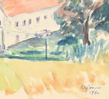 Ujváry Lajos (1925-2006): Lovászi, 1960. Akvarell, golyóstoll, papír, jelzett. 23×39 cm