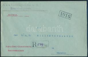 1914 Ajánlott tábori posta levél K.u.K. Feldjagerbataillon No. 28. / Ersatzkompagnie , TEMESVÁR érkezési bélyegzéssel