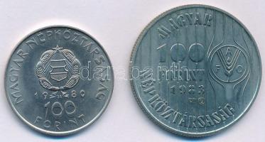 1980. 100Ft Ni "Szovjet-magyar közös űrrepülés" + 1983. 100Ft Cu-Ni "FAO - Több gabon...