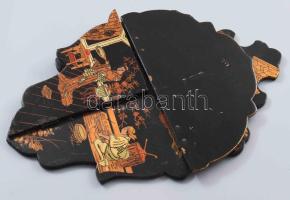 Antik japán festett kis polc, hiánnyal, 23x15 cm