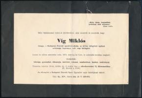 1972 Víg Miklós őrnagy, a Bp. Honvéd sportlövő-edzője, az öttusa-válogatott egykori szövetségi kapitányának halotti értesítője