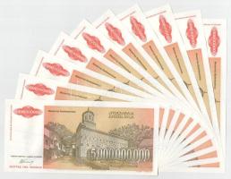 Jugoszlávia 1993. 5.000.000.000D (10x) sorszámkövetők "AA 6078251 - AA 6078260" T:UNC hull...