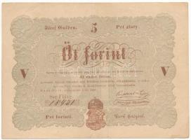 1848. 5Ft "Kossuth bankó" barna nyomat, "FH:g 18431" T:F hátoldalán kis szakadás, de amúgy szép papír Adamo G109A