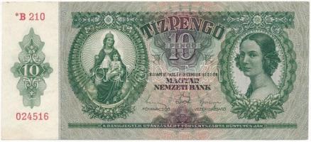 1936. 10P csillagos sorozatszám " *B 210 024516" T:F erős papír Adamo P9