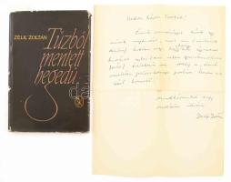 Zelk Zoltán: Tűzből mentett hegedű. A szerző, Zelk Zoltán (1906-1981) Baumgarten-, József Attila- és Kossuth-díjas költő, prózaíró által DEDIKÁLT példány és benne Zelk Zoltán autográf ugyan annak a személynek ("Három kedves Török,../ Kedves három Törökök!") levelével. Bp., 1963, Szépirodalmi Könyvkiadó. Kiadói egészvászon-kötés, kopott kiadói papír védőborítóban.