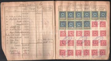 1922-1923 Forgalmi adókönyv több száz forgalmi adóbélyeggel