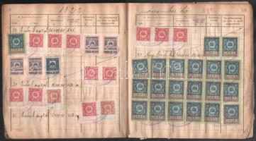 1922-1923 Forgalmi adókönyv több száz forgalmi adóbélyeggel