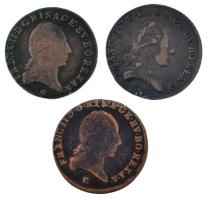 1800A 1kr Cu "I. Ferenc" + 1800E 1kr Cu "I. Ferenc" + 1800S 1kr Cu "I. Ferenc" T:VF,F