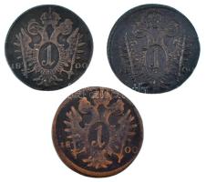 1800A 1kr Cu "I. Ferenc" + 1800E 1kr Cu "I. Ferenc" + 1800S 1kr Cu "I. Fere...