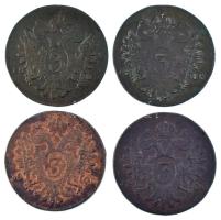 1800B 3kr Cu "I. Ferenc" + 1800E 3kr Cu "I. Ferenc" + 1800G 3kr Cu "I. Fere...