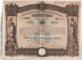 Budapest 1906. "Pesti Hazai Első Takarékpénztár-Egyesület" nyereménykötvénye 100K-ról, szárazpecséttel, nyereményszelvénnyel, felülbélyegzéssel T:F folt