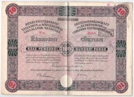 Budapest 1929. "Részvénytársaság Villamos és Közlekedési Vállalatok Számára" 10db részvénye, egyenként 100P-ről, szelvényekkel, bélyegzéssel és szárazpecséttel T:F