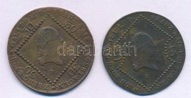 1807S 15kr Cu "I. Ferenc" + 1807B 30kr Cu "I. Ferenc" T:F