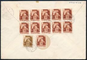 1945 (1. díjszabás) Ajánlott távolsági levél hátoldalán Hadvezérek 11 x 20f + 80f bérmentesítéssel &...