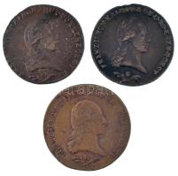 1800B 6kr Cu "I. Ferenc" + 1800E 6kr Cu "I. Ferenc" + 1800S 6kr Cu "I. Ferenc" T:VF,F