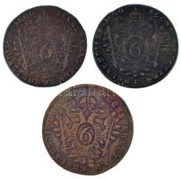 1800B 6kr Cu "I. Ferenc" + 1800E 6kr Cu "I. Ferenc" + 1800S 6kr Cu "I. Fere...