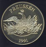Németország 1991. "Preussen - Potsdami kiáltvány" aranyozott Cu-Ni emlékérem tanúsítvánnya...