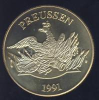Németország 1991. "Preussen - I. Frigyes" aranyozott Cu-Ni emlékérem tanúsítvánnyal T:PP