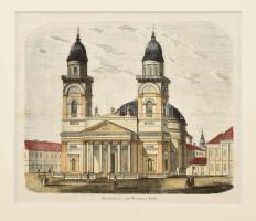 1857 Szatmári székesegyház, színezett fametszet, papír, jelzés nélkül, In: Vasárnapi Újság 1857. junius 7., paszpartuban, 13x15 cm, paszpartu: 25x27 cm