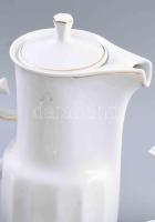 Hollóházi teás készlet. Bordás formavilágú, aranyozott. Jelzett, kis kopással, teljes