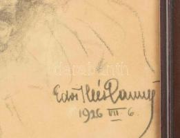 Edvi Illés Panny (1897-1978): Lányportré, 1926. Szén, papír, jelezve jobbra lent. Üvegezett fakeretb...