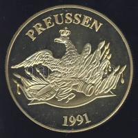 Németország 1991. "Preussen - Lipcsei polgárháború" aranyozott Cu-Ni emlékérem tanúsítvánn...