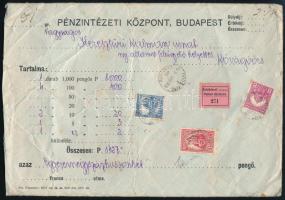 1930 Értéklevél 2,18P bérmentesítéssel 1.427P-ről "BUDAPEST" - "KŐVÁGÓŐRS"