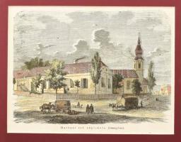 1863 Hatvani ref. népiskola (Somogyban), színezett fametszet, papír, jelzés nélkül, In: Vasárnapi Újság, paszpartuban, 14x19 cm, paszpartu: 24x29 cm