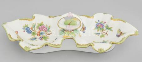 Herendi Viktória mintás asztalközép kínáló. Átcsomózott mintás fogóval. Jelzett, hibátlan, 46x23x13 ...