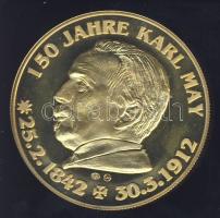 Németország 1992. "Karl May - Hadshi Halef Omar" aranyozott Cu-Ni emlékérem tanúsítvánnyal T:PP