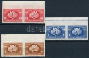 1949 UPU (I.) ívszéli D sor párokban (2Ft ráncok, bal oldali bélyegkép sérült / creases, damaged left sided print) (36.000)