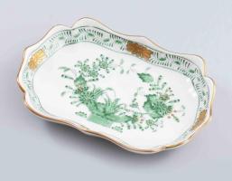 Herendi Indiai kosár mintás ékszeres tálka. Jelzett, hibátlan, 11x8 cm