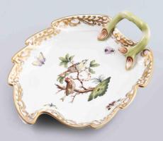 Herendi Rothschild mintás levél alakú ékszeres tálka. Jelzett, hibátlan, 14x11,5 cm