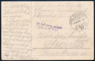 1914 Tábori posta képeslap TÁBORI POSTAHIVATAL / 40 , Zur Beförderung geelgnet / K.u.k. 5. OAK Szovátára küldve
