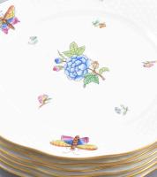 Herendi Viktória mintás süteményes készlet. Kínáló + 6 db tál. Inda fogókkal. Jelzett, hibátlan, d: ...